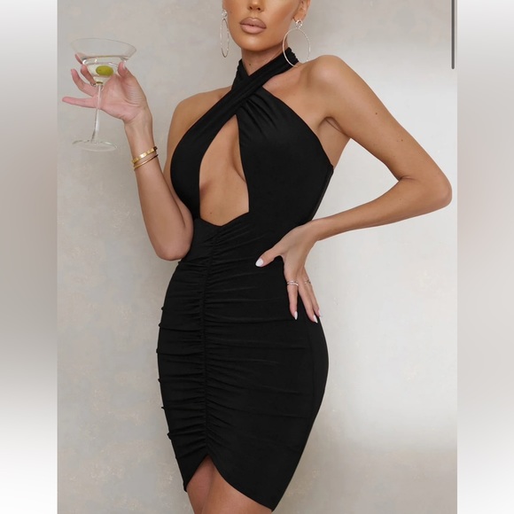 NTW Club London Black Halter Neck Split Mini Dress Size US 2 - Picture 2 of 3